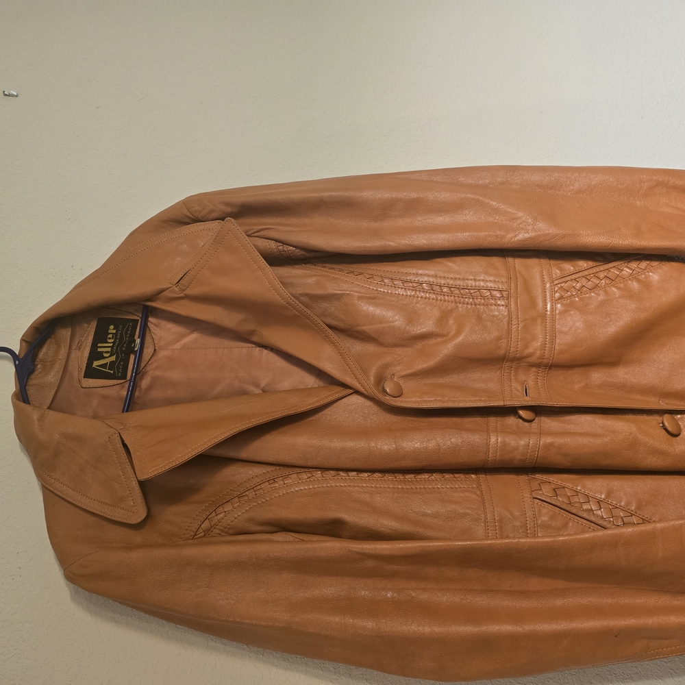 Jonathan Adler Vintage Orange‎ and Tan Lightweight Leather Jacket